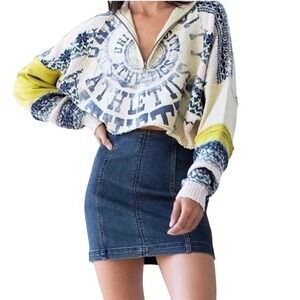 Free People Modern Femme Denim Mini Skirt A-Line Panel Detail Dark Wash‎ Size 4